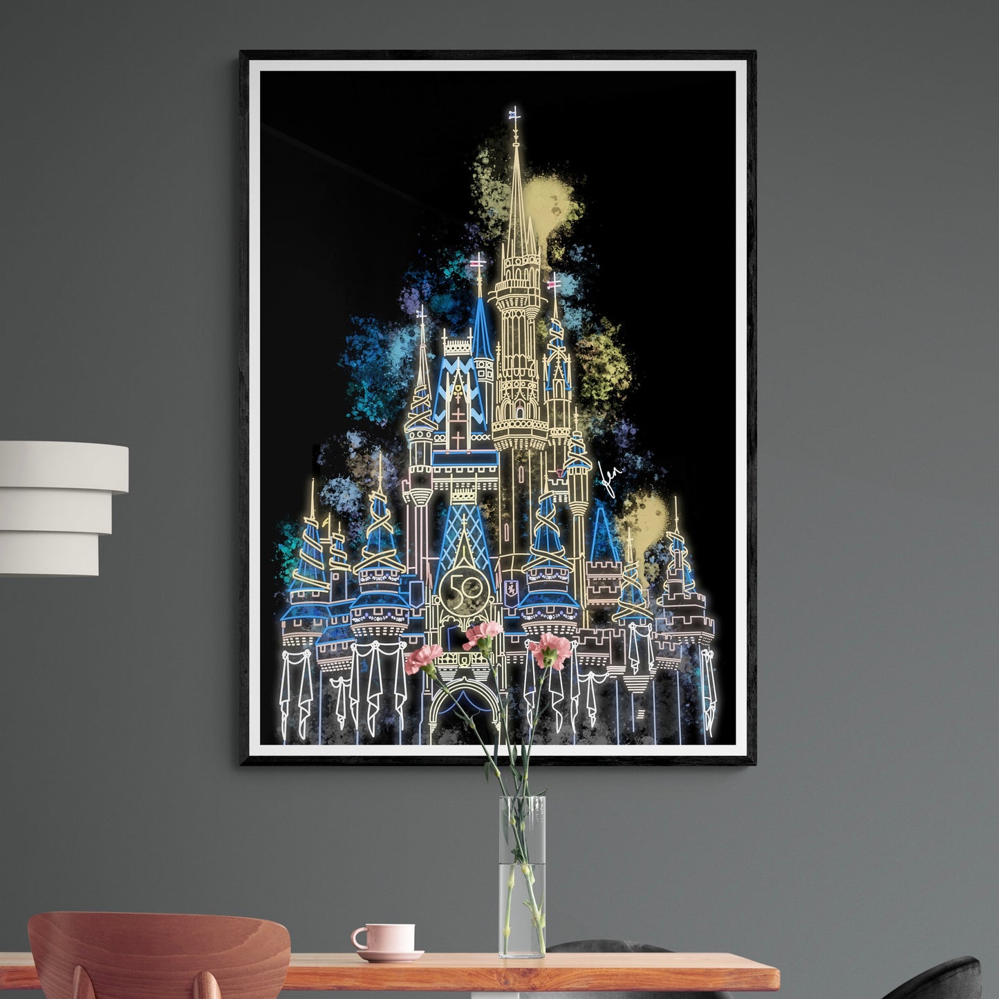 Cinderellas Castle Neon Graffiti Print