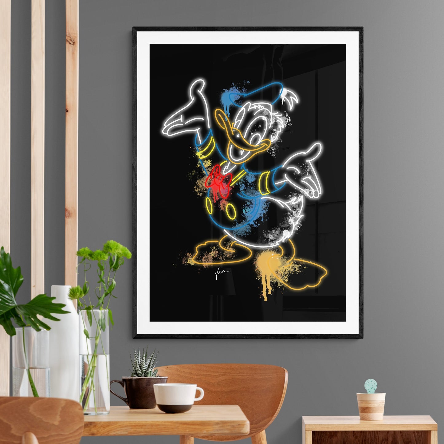 Donald Duck Neon Graffiti Print