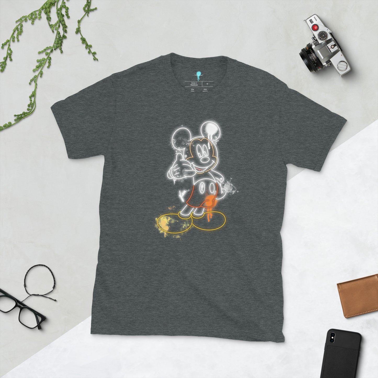 Unisex Mickey Mouse Neon Graffiti Printed T-shirt