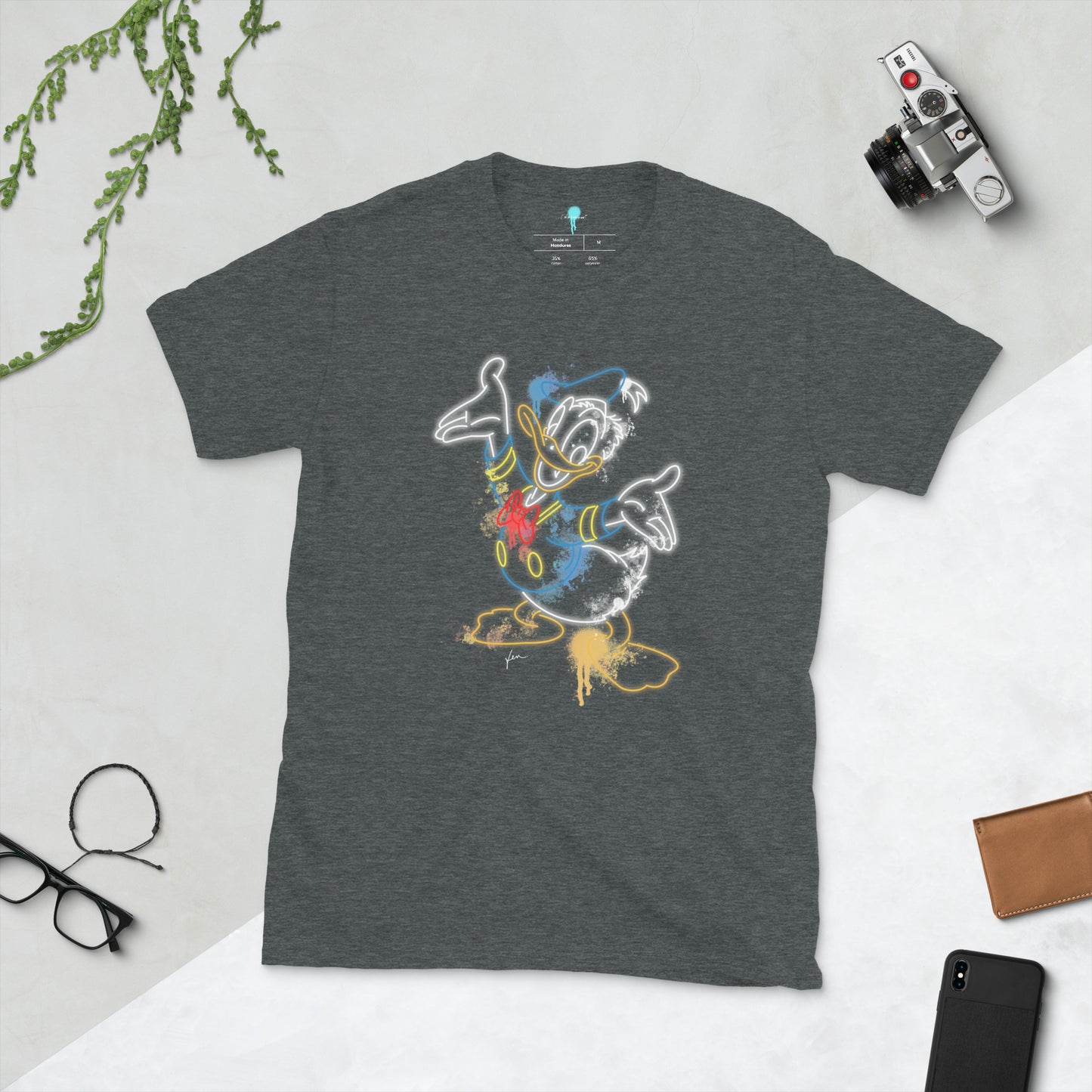Unisex Donald Duck Neon Graffiti Print T-Shirt