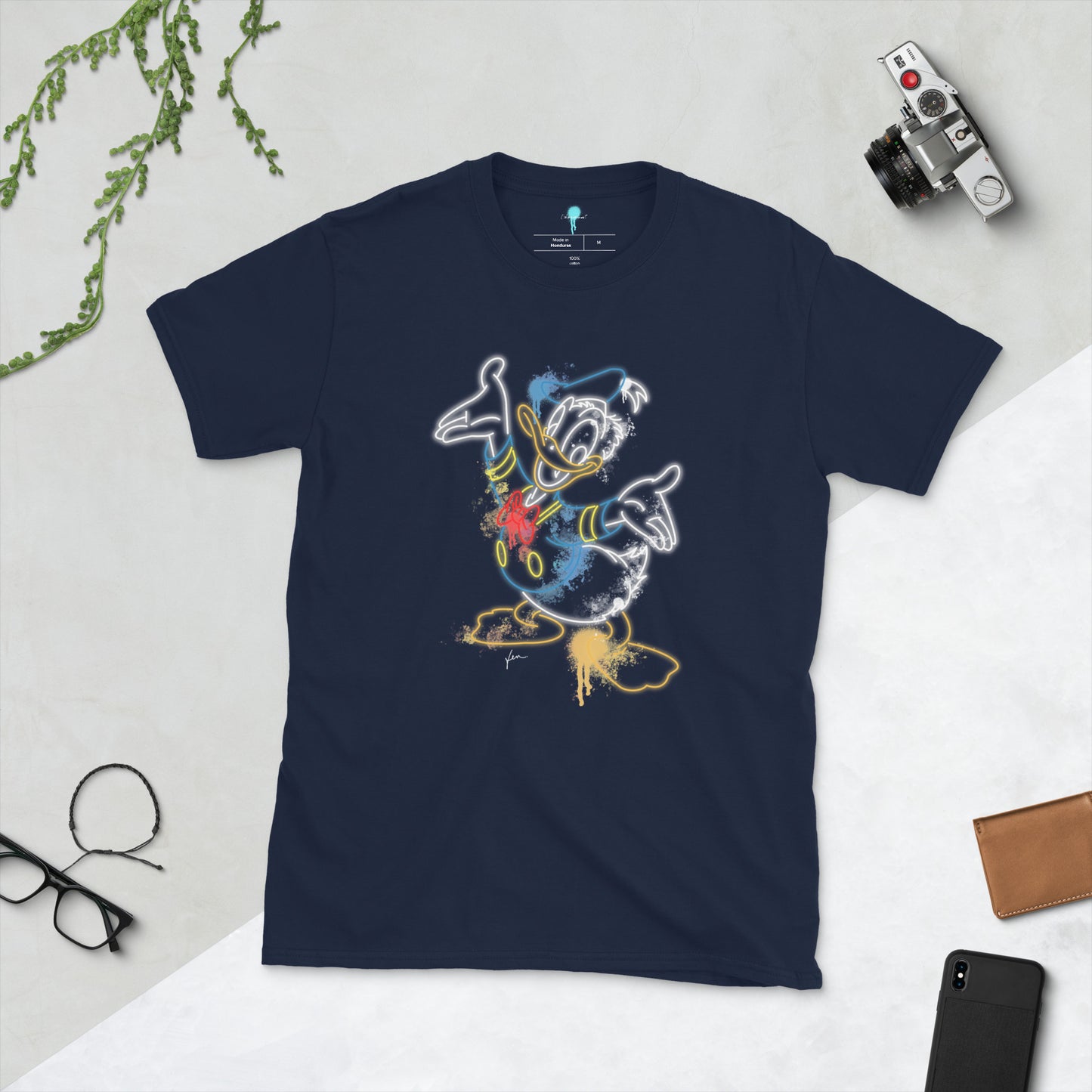 Unisex Donald Duck Neon Graffiti Print T-Shirt
