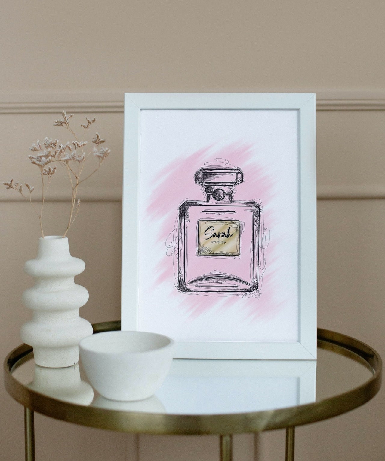 Customisable Pink Perfume Bottle Print – Colourmeinart