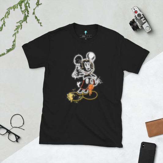 Unisex Mickey Mouse Neon Graffiti Printed T-shirt